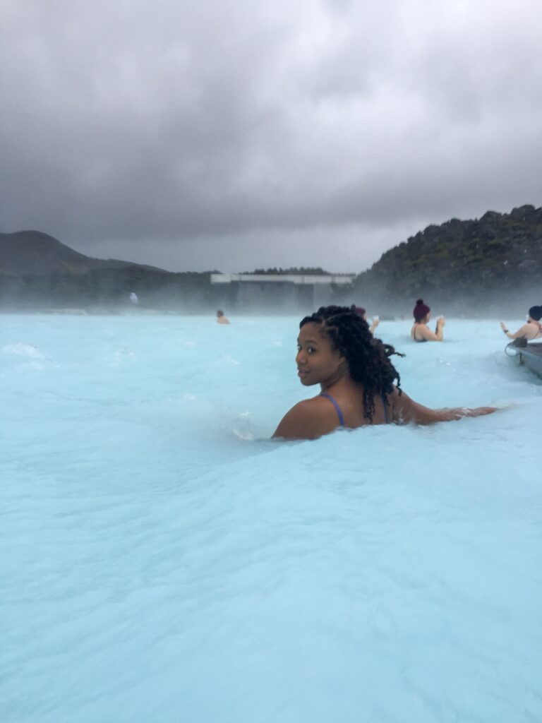 A woman in the water at a geothermal spa.